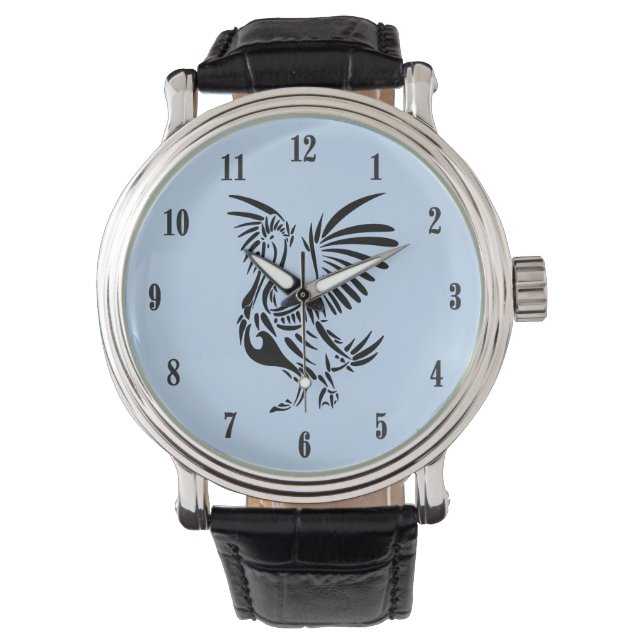 Tribal Pelican Art Black Numbers Blue Watch (Front)