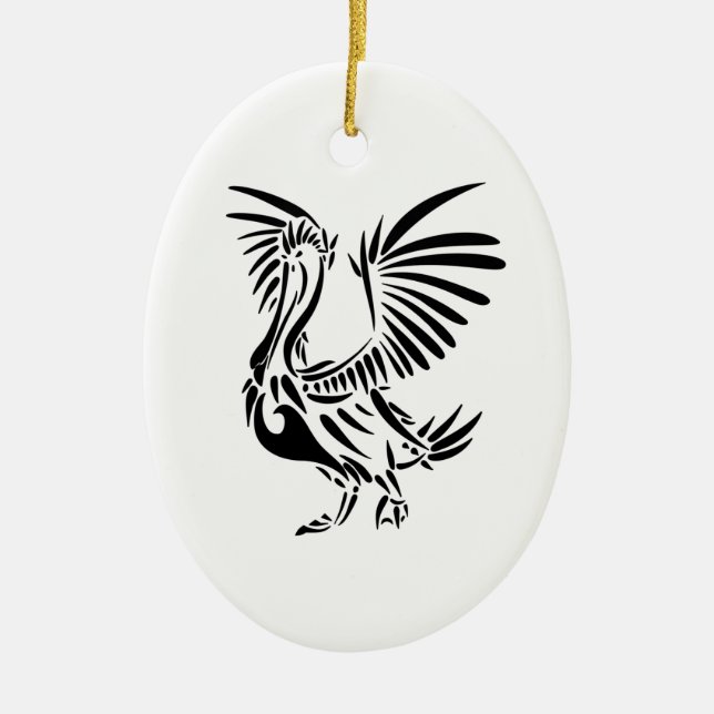 Tribal Pelican Art Ceramic Ornament (Front)