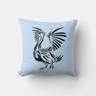 Tribal Pelican Art on Blue Cushion