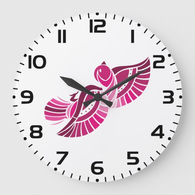 Tribal Pink Bird Stylized Magenta Phoenix Large Clock (Front)