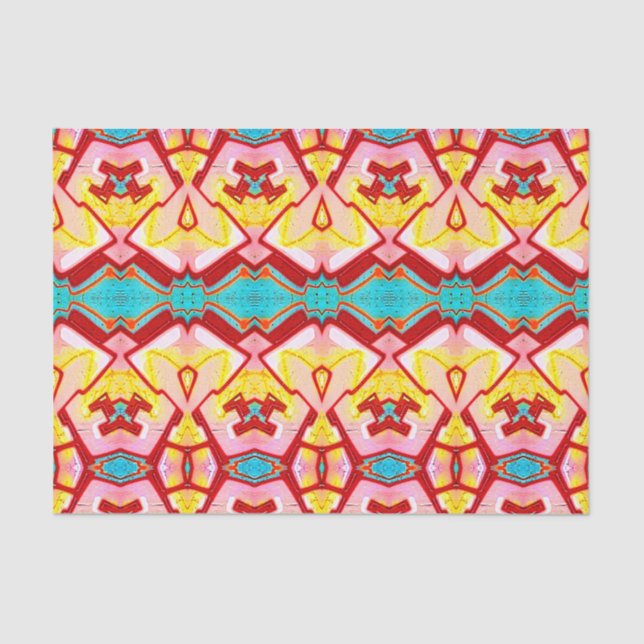 Tribal Pink Teal Art Pattern Decoupage Tissue Paper (Front)