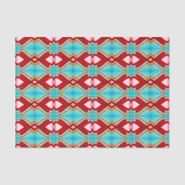 Tribal Pink Teal Red Bright Art Pattern Decoupage Tissue Paper (Front)