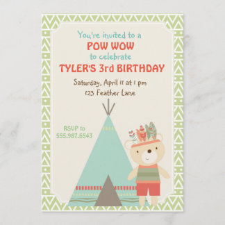 Tribal Pow Wow Bear Birthday Invitation