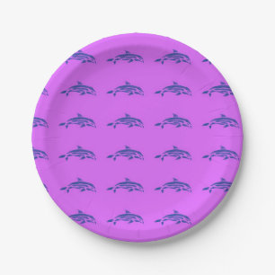 Tribal purple dolphins Thunder_Cove Paper Plate