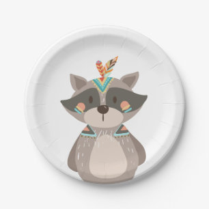 Tribal Racoon Paper Plates Wild one Woodland Boho