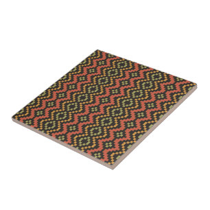 Tribal Red Black Green Egyptian Basket Weave Tile