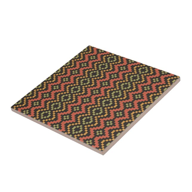 Tribal Red Black Green Egyptian Basket Weave Tile (Side)