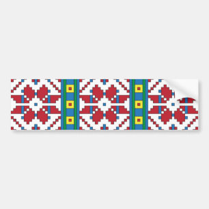 Tribal red, blue, and white star geometric pattern bumper sticker