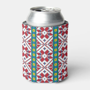 Tribal red, blue, and white star geometric pattern can cooler