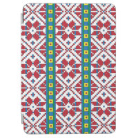 Tribal red, blue, and white star geometric pattern