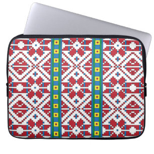 Tribal red, blue, and white star geometric pattern laptop sleeve
