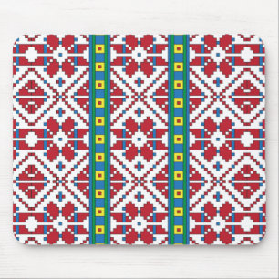 Tribal red, blue, and white star geometric pattern mouse pad