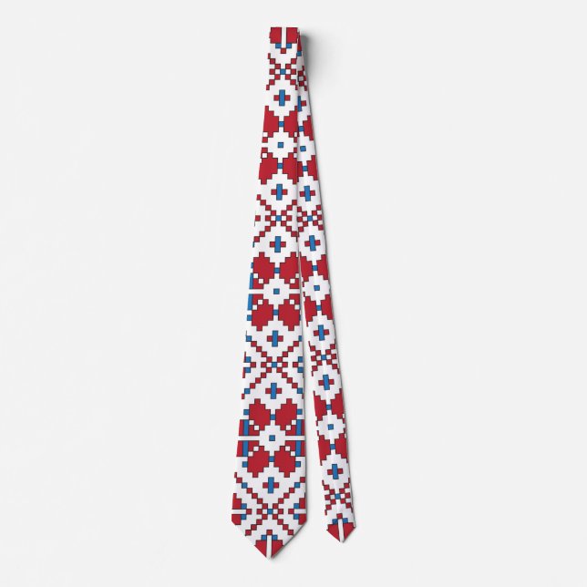 Tribal red, blue, and white star geometric pattern tie (Front)