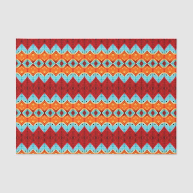 Tribal Red Orange Blue Art Pattern Decoupage Tissue Paper (Front)