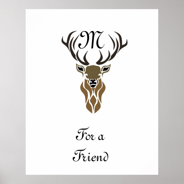 Tribal Red Stag Monogram Poster (Front)