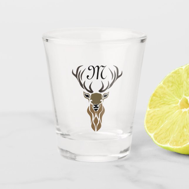 Tribal Red Stag Monogram Shot Glass (Front)