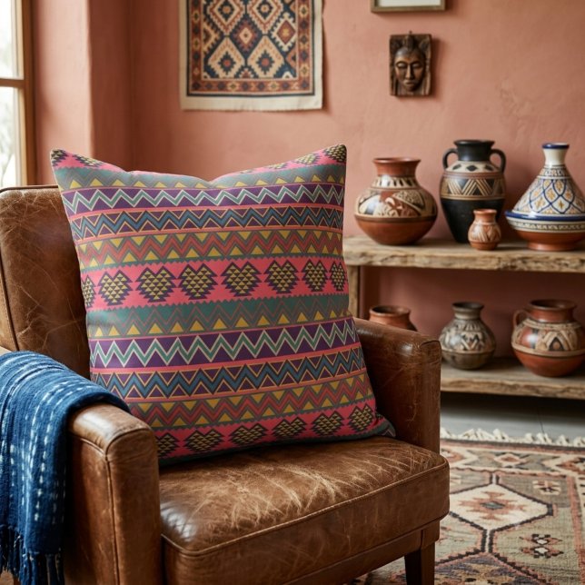 Tribal Rhythm Throw Pillow – Vibrant Geometric (Creator Uploaded)