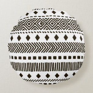 Tribal Rhythms: Ethnic Geometric Patterns Round Cushion
