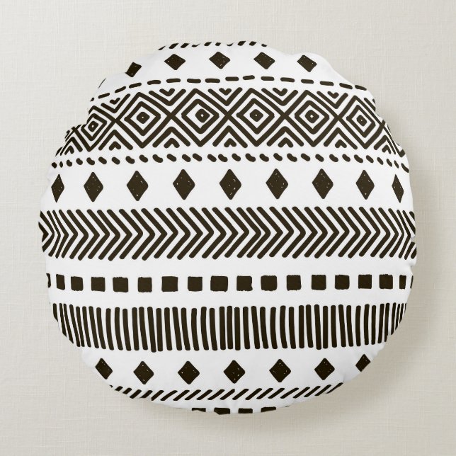 Tribal Rhythms: Ethnic Geometric Patterns Round Cushion (Front)