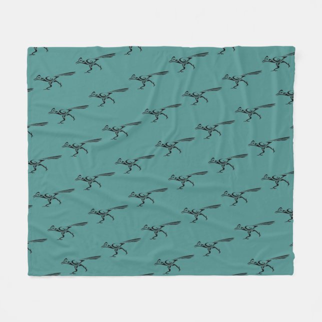 Tribal Roadrunner Silhouette Fleece Blanket (Front (Horizontal))