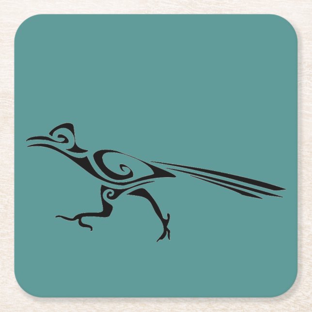 Tribal Roadrunner Silhouette Square Paper Coaster (Front)