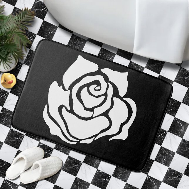 Tribal Rose Black White Bath Mat (Creator Uploaded)
