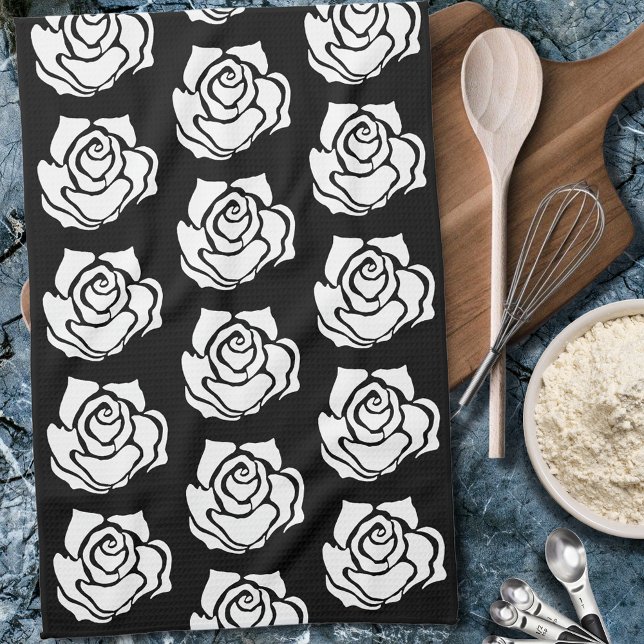 Tribal Rose Black White Tea Towel (Creator Uploaded)