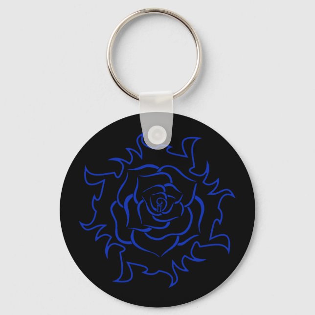 Tribal Rose In Black And Blue Keychain (Front)
