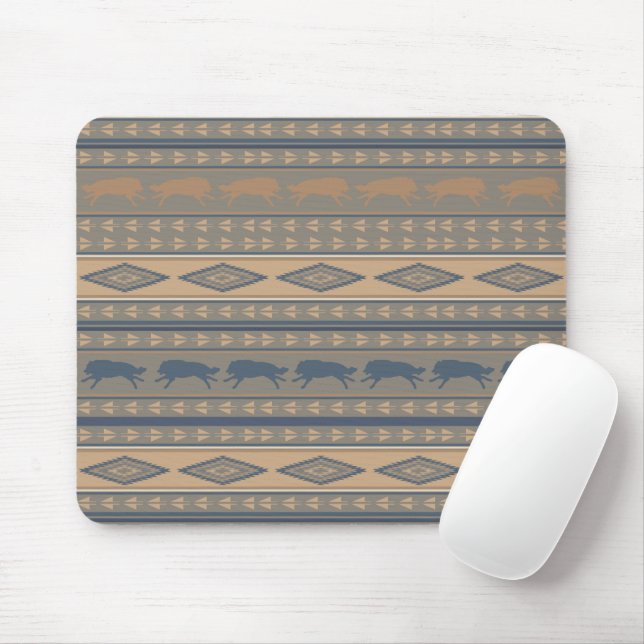 Tribal Running Wolves Pattern Mouse Pad (With Mouse)