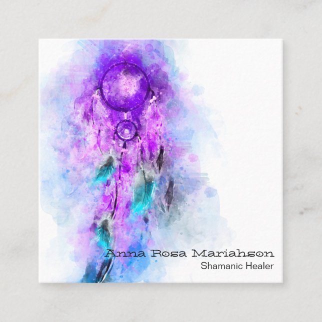 *~* Tribal ~ Sacred Shamen Shamanic Dream Catcher Square Business Card (Front)
