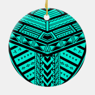 Tribal Samoan tattoo design in symmetry Ceramic Tree Decoration
