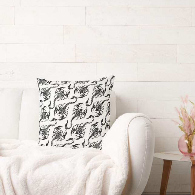 Tribal Scorpion Black and White Pattern Cushion (Couch)