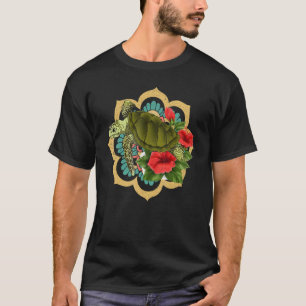 Tribal Sea Turtle Animal Flowers Mandala Hawaiian T-Shirt