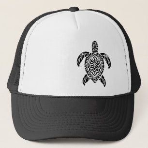 Tribal Sea Turtle, black and on the left Trucker Hat