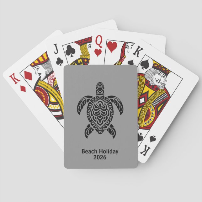 Tribal Sea Turtle, black on gray Playing Cards (Back)