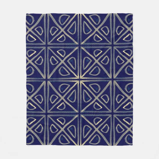 Tribal Seamless Blue Geometric Pattern. Striped Ha Fleece Blanket (Front)