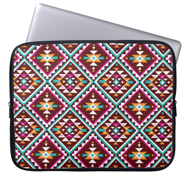Tribal seamless colourful geometric pattern laptop sleeve (Front)