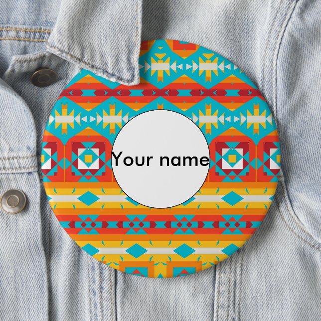 Tribal shapes rows 6 cm round badge (In Situ)