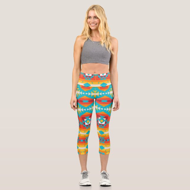 Tribal shapes rows capri leggings (Front)