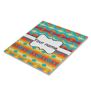 Tribal shapes rows ceramic tile