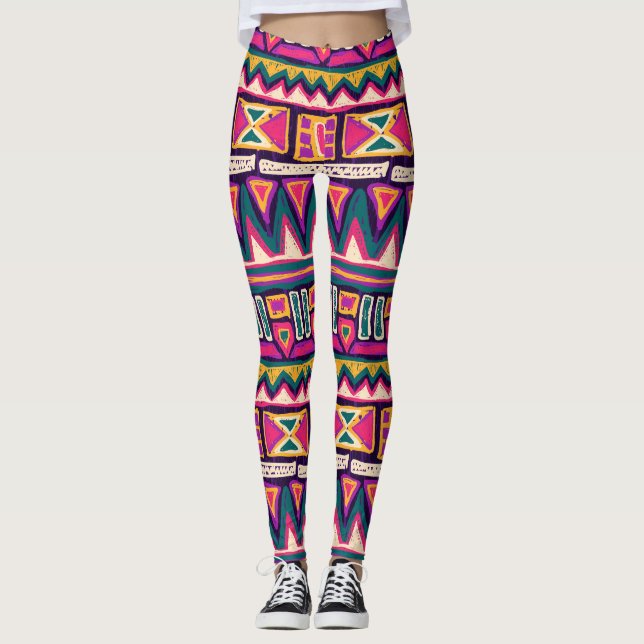 Tribal sketches: hand-drawn aztec pattern. leggings (Front)