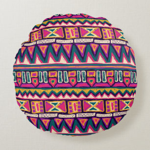 Tribal sketches: hand-drawn aztec pattern. round cushion
