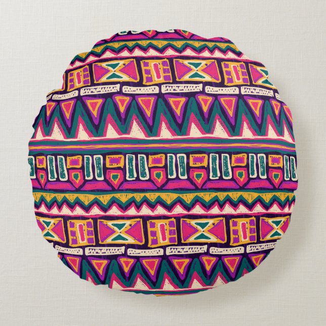 Tribal sketches: hand-drawn aztec pattern. round cushion (Front)