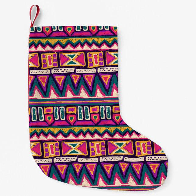 Tribal sketches: hand-drawn aztec pattern. small christmas stocking (Front)