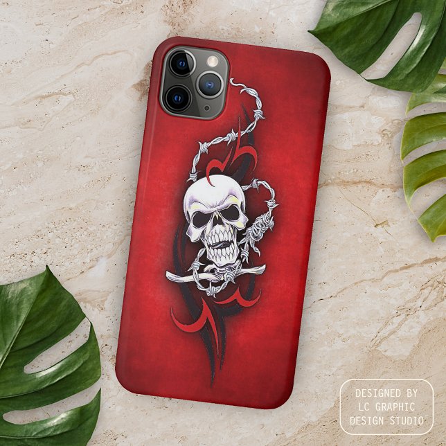 Tribal Skull Barbed Wire Red Grunge Tattoo Case-Mate iPhone Case (Creator Uploaded)