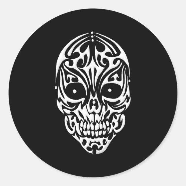 Tribal Skull Classic Round Sticker (Front)