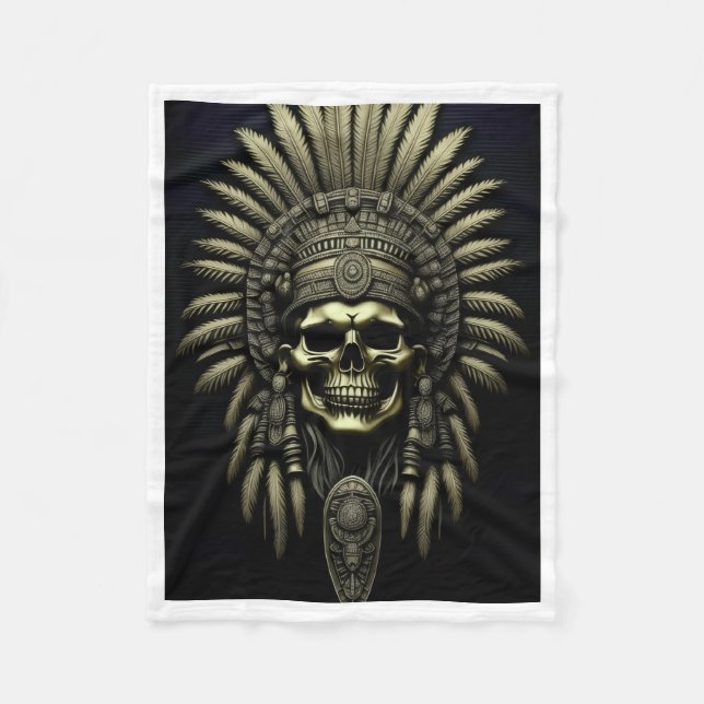 Tribal Skull Sherpa Throw Fleece Blanket (Front)