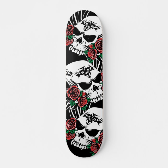 Tribal Skull with Roses Skateboard (Front)