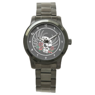 Tribal Skull with Roses Watch