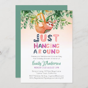 Tribal SLOTH Hanging Around Mint Green Baby Invitation
